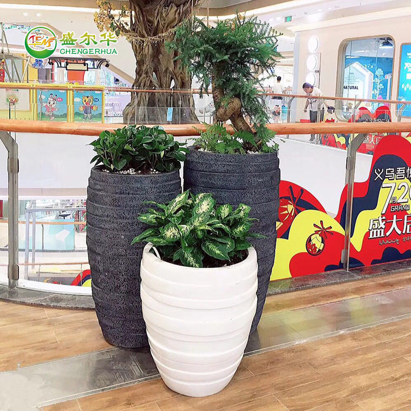 玻璃钢花盆横纹仿大理石美陈花器户外绿植酒店装饰摆件组合大花瓶
