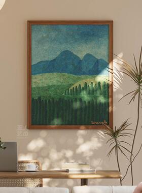 原野系列中古风客厅装饰画南洋风竖版玄关柜挂画绿色风景壁画