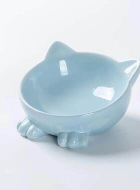 可爱猫碗陶瓷小猫饭碗防打翻矮脚猫专用保护颈椎斜口食盆饮水盆碗