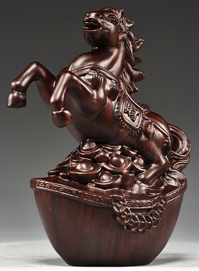 实木马摆件中式黑檀木雕马到成功工艺品办公室桌装饰家居酒柜摆设