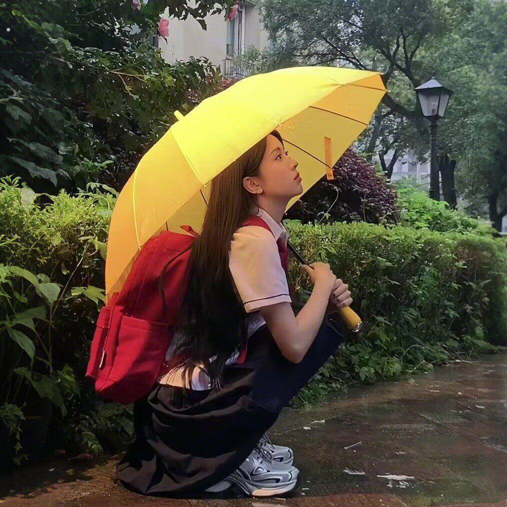 覆古黄色雨伞，外形美观，放大加厚加固双柄女式长柄雨伞，风雨兼
