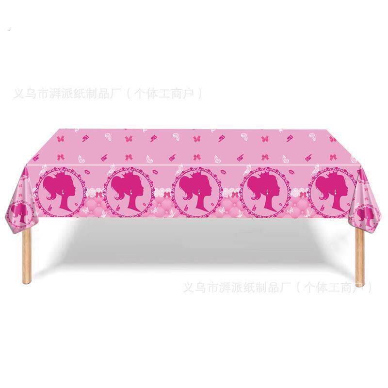 粉色芭比公主主题一次性桌布餐布节日生日派对装饰道具布置用品