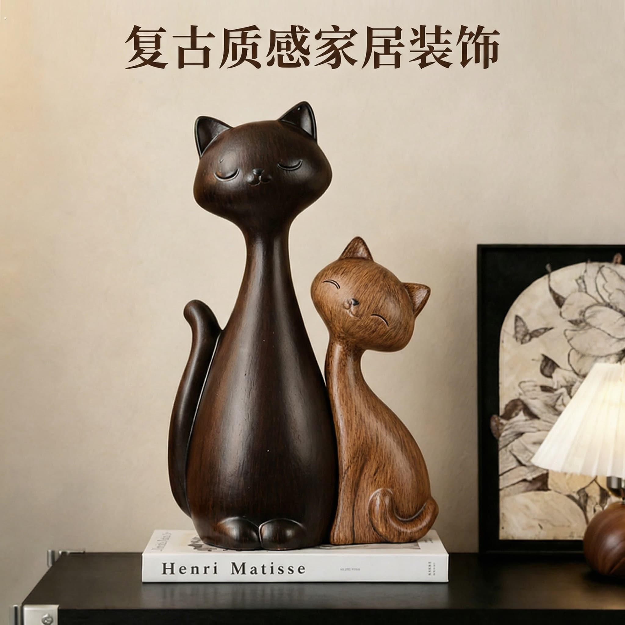 复古情侣猫咪摆件中古风玄关客厅电视柜酒柜高级感小众装饰品艺术