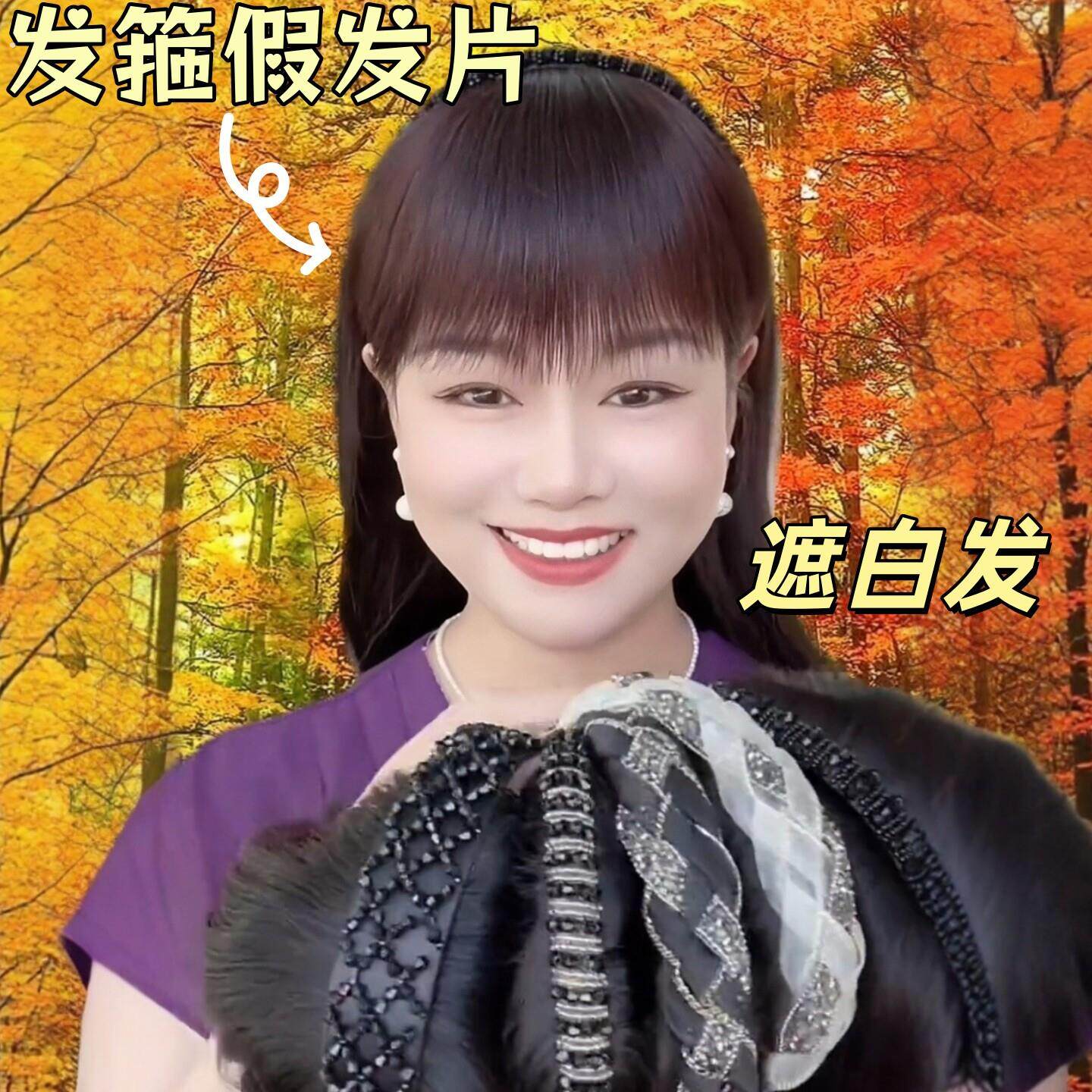 假发片遮头顶白发浏海蓬松增发量中老年妈妈发箍款补发一片式