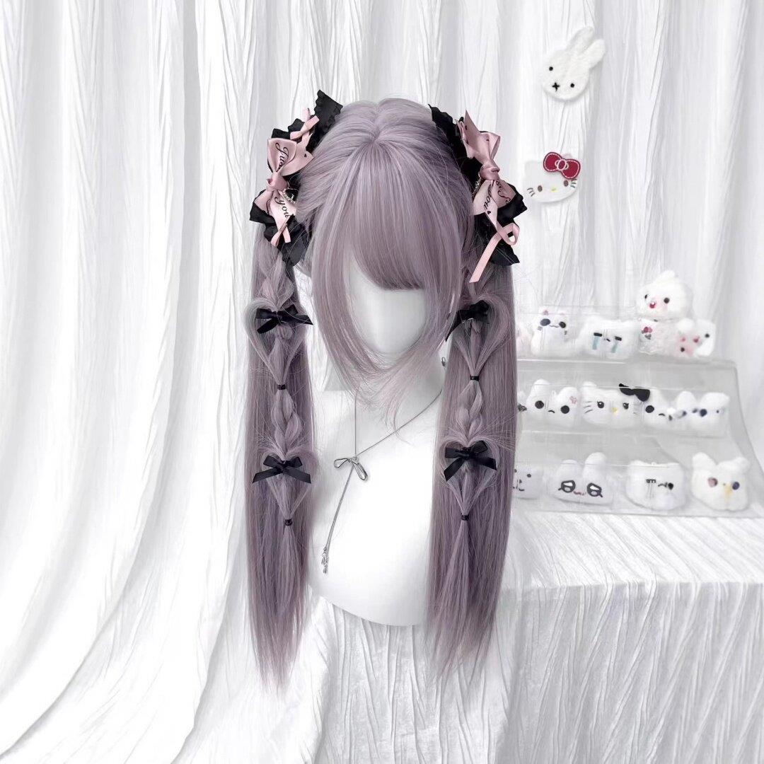 少萝家假发女灰紫色双马尾可爱甜妹Lolita60CM长直发全头套式JK