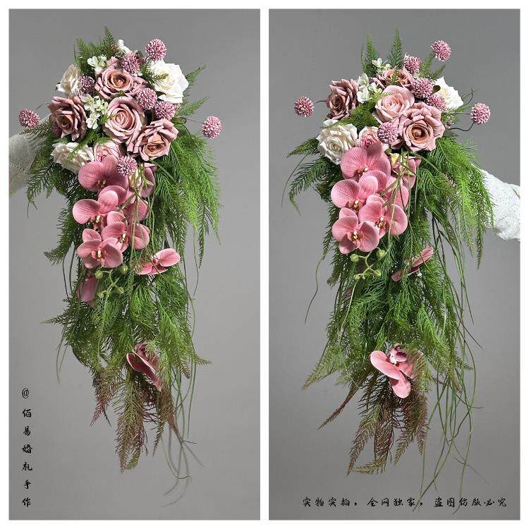 道具水滴形手捧花新娘结婚彷真花领证花束瀑布花hot小众特惠混搭
