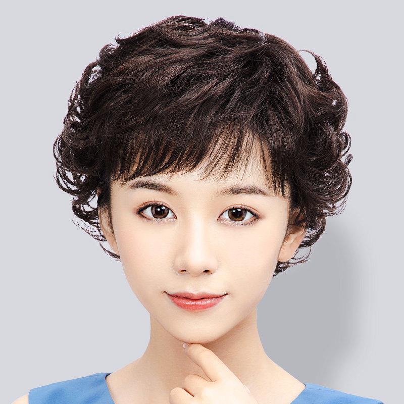 假发女全头套真人发丝假发套短发真发中老年卷发妈妈款女式轻薄新