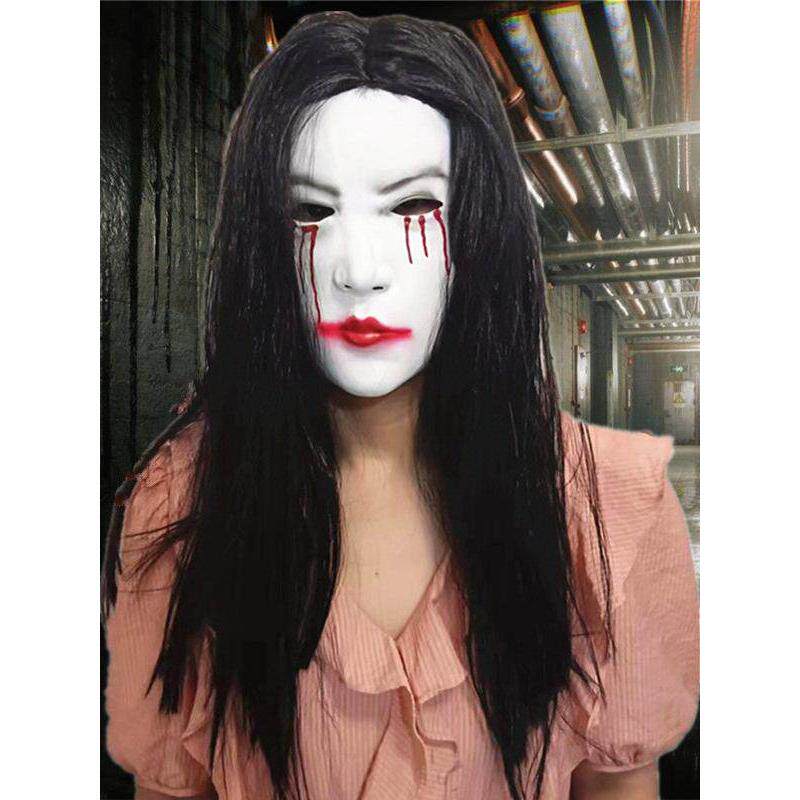 万圣节恐怖面具Npc女贞子鬼脸流血乳胶头饰密室鬼屋装扮服装道具
