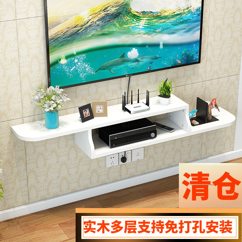 实木机顶盒置物架墙上置物柜客厅电视墙装饰架现代简约隔板定制