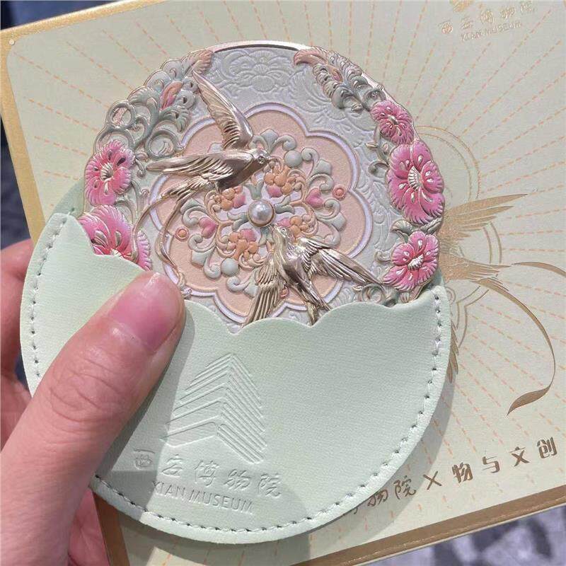 西安博物院物文创化妆镜云雀镜高颜值国风自制收藏宫廷化妆随身镜