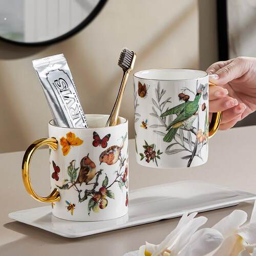 轻奢陶瓷刷牙杯高档家用情侣牙杯洗漱杯高颜值卫生间牙刷牙具杯子