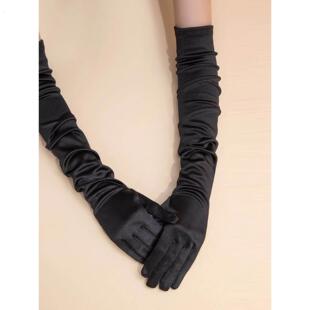 礼服黑色手套复古赫本风薄长款袖套女士缎面高级感配婚纱旗袍春秋