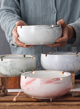 创意实用欧式复古大号大码陶瓷多功能烟灰缸个性时尚大理石纹烟缸