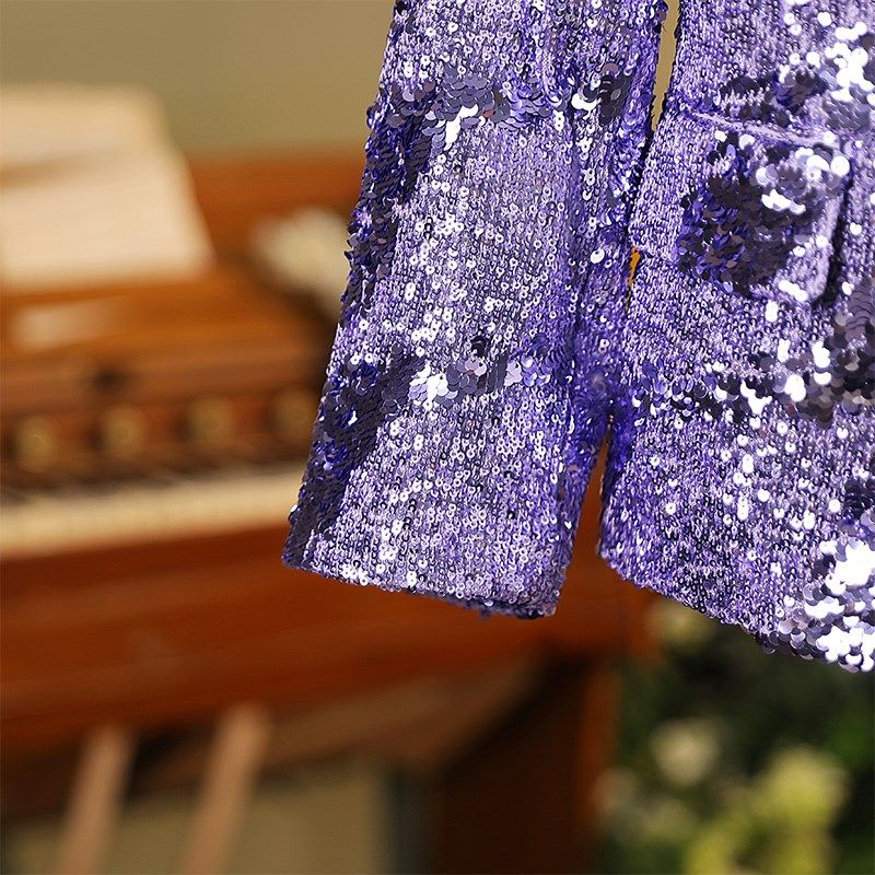 高端儿童西装套装男童紫色亮片舞台走秀主持人礼服花童钢琴演出服