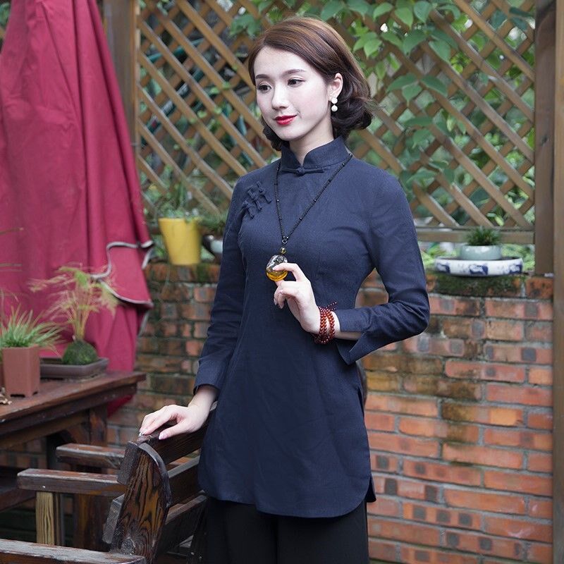 唐装女装改良旗袍上衣女复古长袖茶服女中式民国风复古女装年轻款