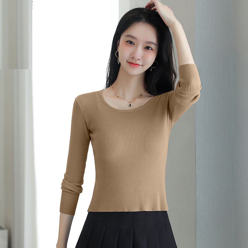 长袖针织衫女薄款秋季高腰毛衣小个子气质短款上衣修身内搭打底衫