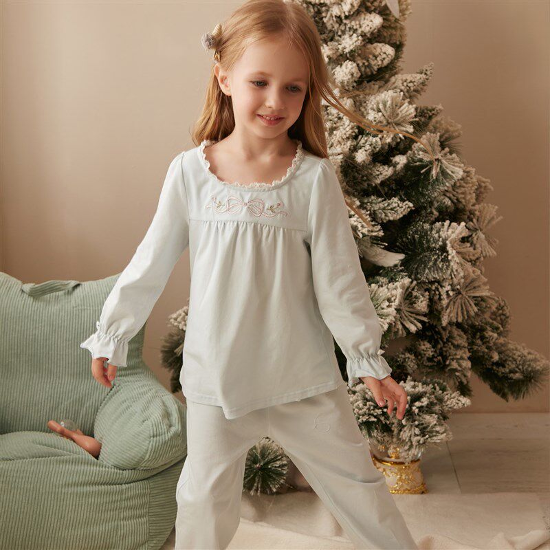 雪雅可女童纯棉睡衣秋款儿童女孩长袖公主风套装中大童宝宝家居服