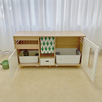 实木大型隔臭防水铲屎防漏砂通道走廊式双侧猫砂盆封闭式猫厕所柜