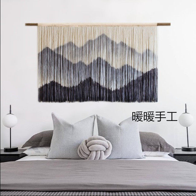 山水.北欧手工编织染色挂毯 民宿客厅卧室背景装饰画风景墙挂壁毯