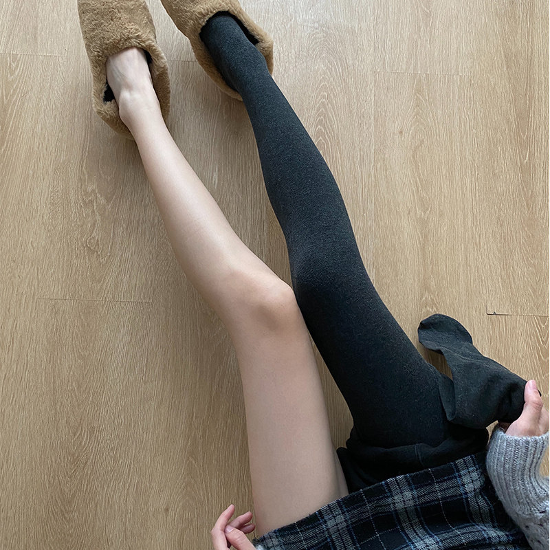 王小嘟秋冬季加薄绒加厚打底裤女发热外穿黑灰色显瘦腿紧身连裤袜