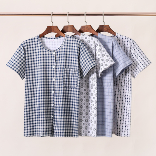 老头汗衫 中老年夏季 薄上衣宽松家居服大码 短袖 男睡衣单件纯棉开衫