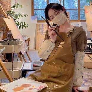 围裙画画专用女美术生成人画室油画帆布围兜咖啡馆工作服防水定制
