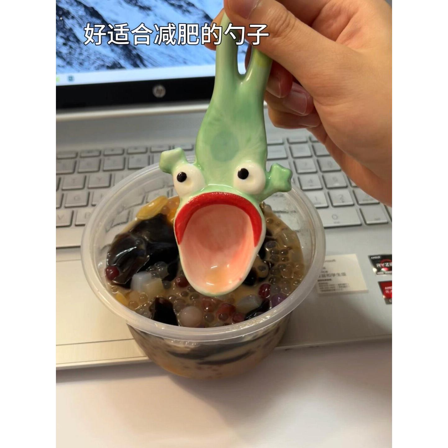 青蛙勺子手工陶瓷长柄家用丑萌重口味可爱汤匙创意个性高颜值餐具