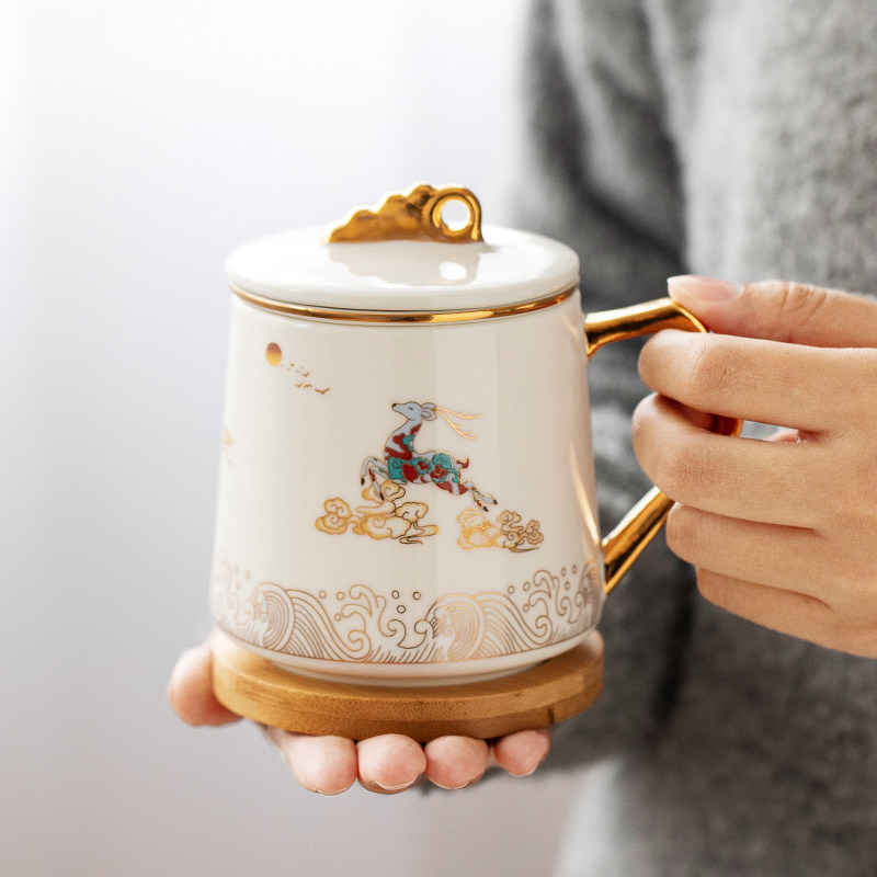 办公室泡茶杯带盖过滤陶瓷咖啡茶水杯大容量创意礼品家用杯子简约