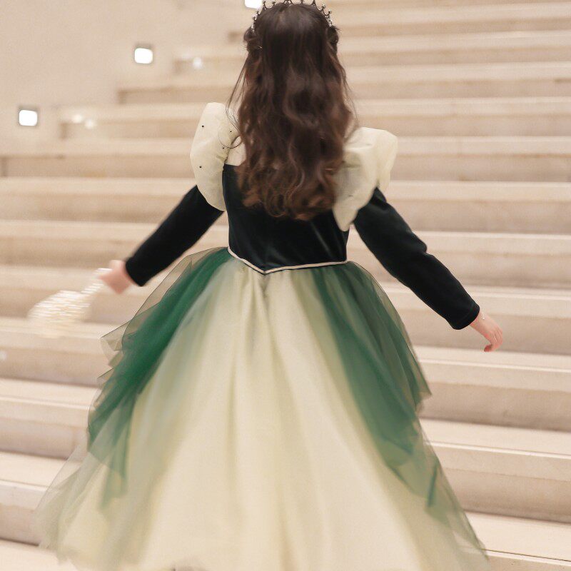 安娜公主裙女童春秋发光生日洋气蓬蓬裙演出高端小女孩儿童礼服裙