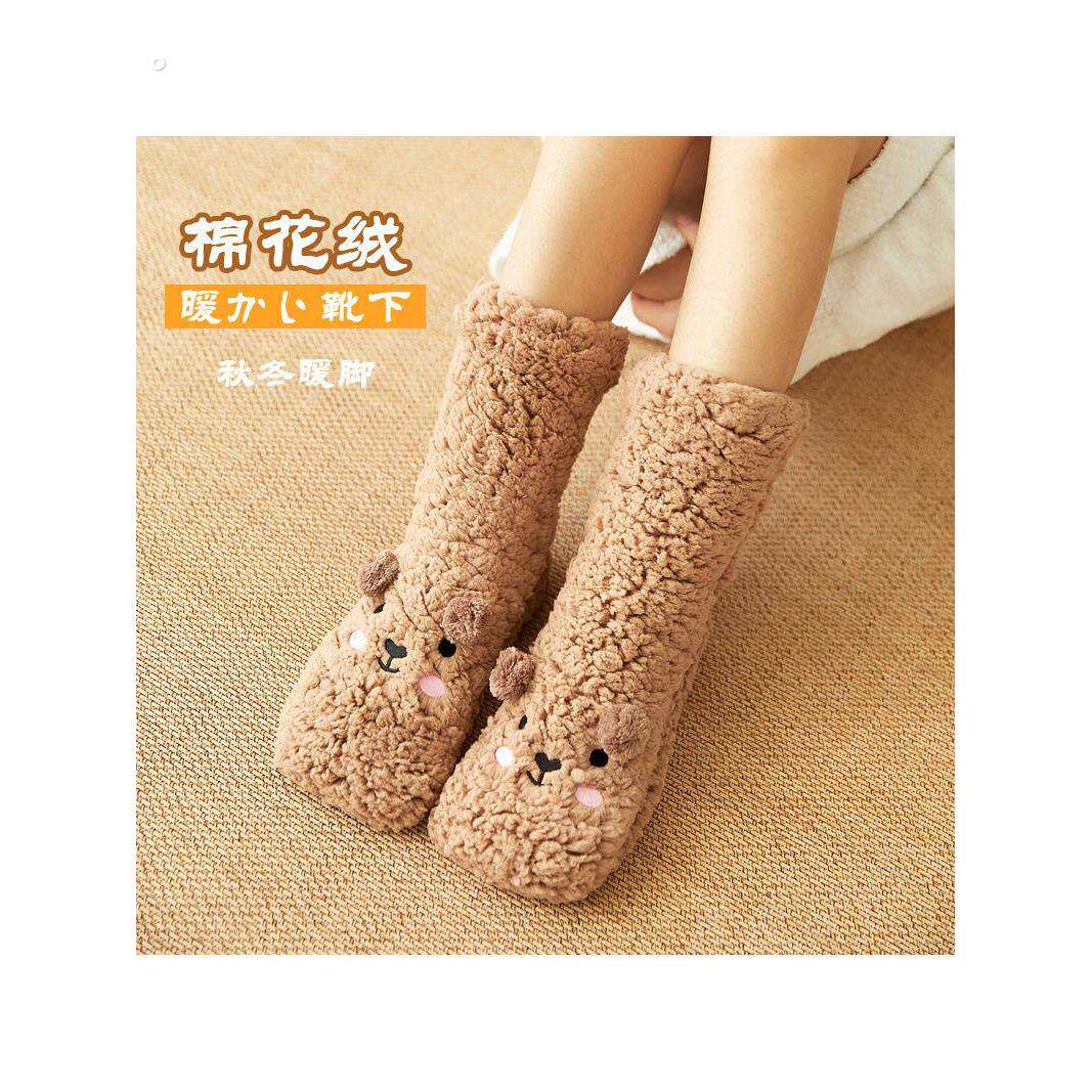 袜子女款秋冬新款爆款可爱冬季加绒加厚纯棉居家保暖地版袜睡眠袜