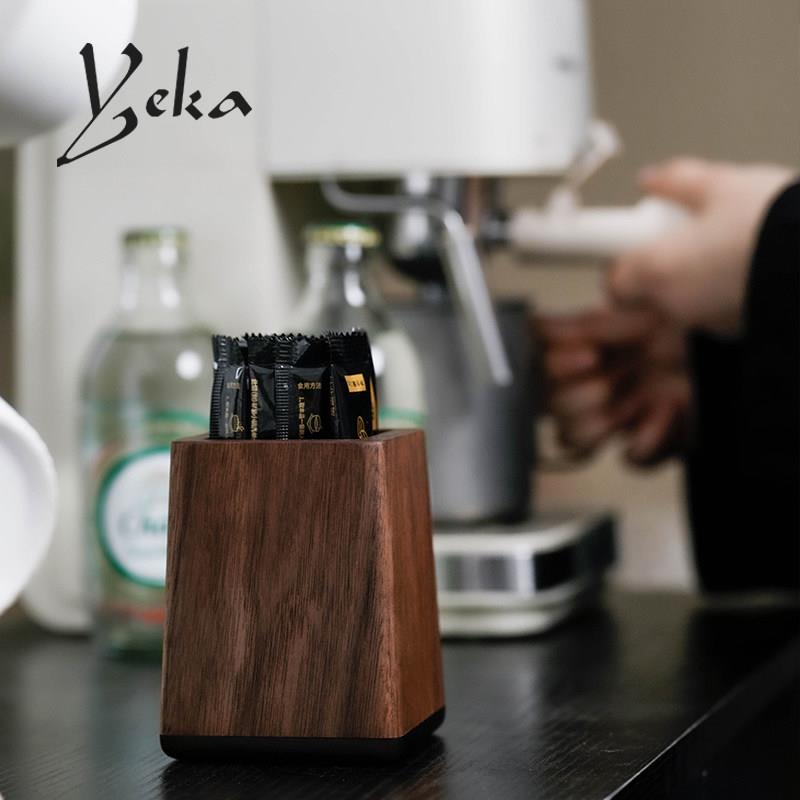 黑胡桃实木工具收纳盒子咖啡条吸管器具收纳筒吧台高级创意置物盒