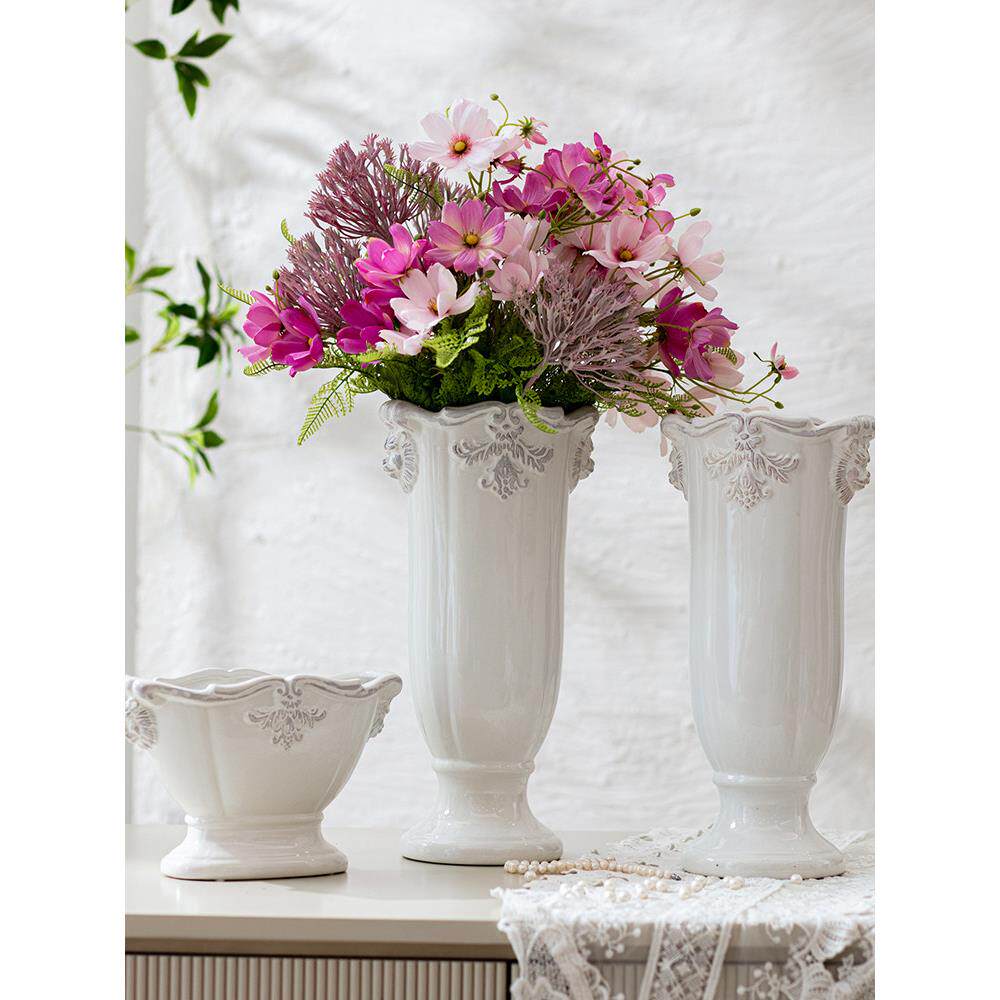 覆古法式陶瓷花瓶白色高级感欧式古典艺术插花水培陶瓷花盆摆件