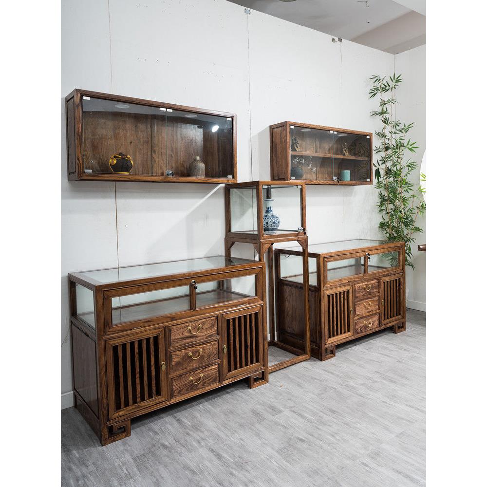新中式实木珠宝展示柜玻璃展柜玉器首饰精品货架陈列柜中岛台壁柜
