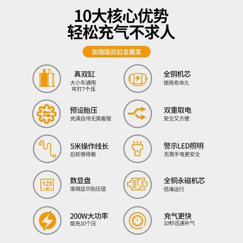 车载充气泵双缸高压大功率汽车用家用两用220v轮胎小型打气筒加气