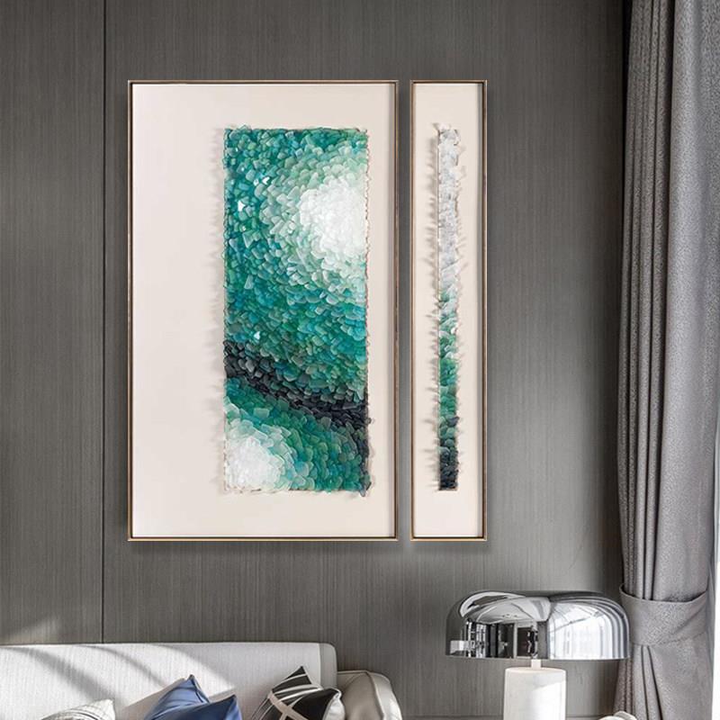客厅装饰画简约现代抽象手工拼贴海玻璃实物画立体挂画玄关画定制