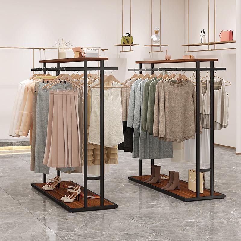 服装店展示架落地式店铺双排衣架中岛展示台裤子收纳中间挂衣架子