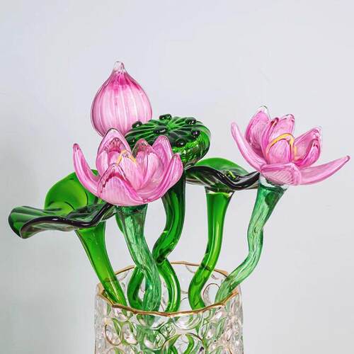 SH手工琉璃荷花摆件【好运莲莲】简约创意 彷真摆件 高端摆件花器