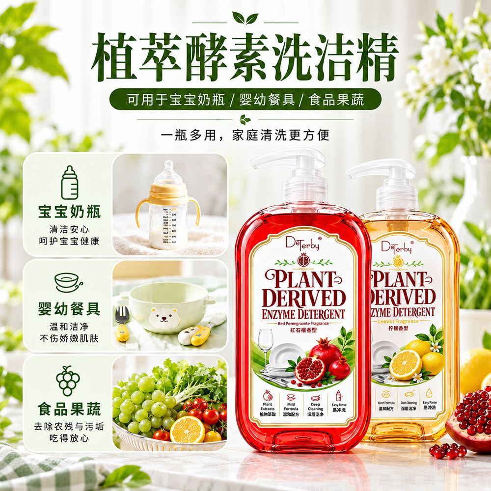 DeTerby迪果植萃酵素洗洁精红石榴洗碗液果蔬餐具通用