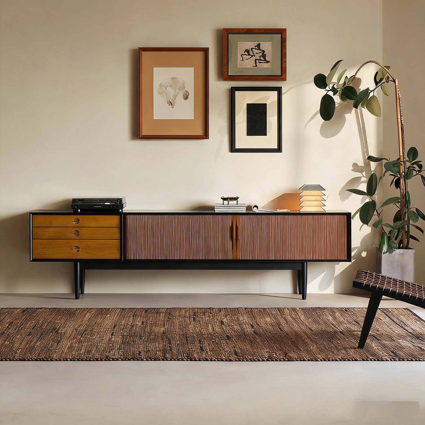 法式中古风时慢电视柜黑色实木小户型客厅家用复古白蜡木电视机柜