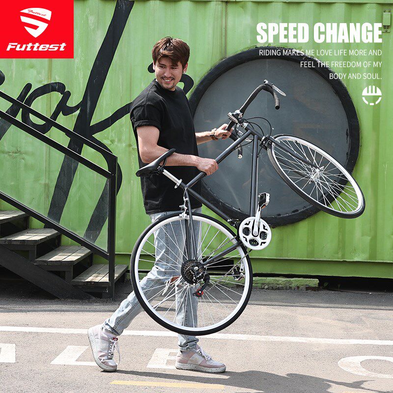 自行车公路车成人直把复古变速弯把V刹男款700C女式通勤学生单车