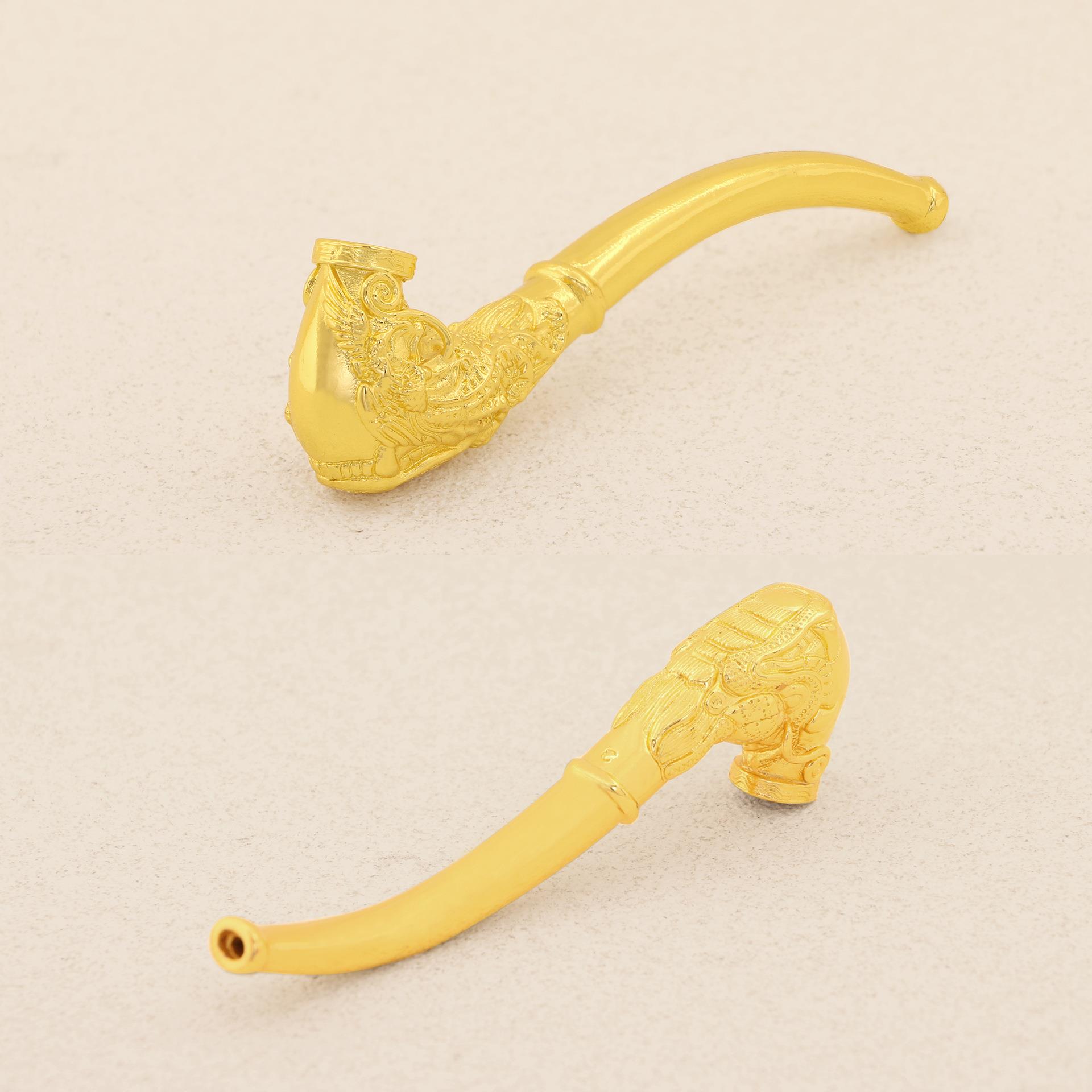古代金器龙凤烟嘴鎏金雕铸件金烟斗烟具镀金过滤斗工艺品收藏摆件