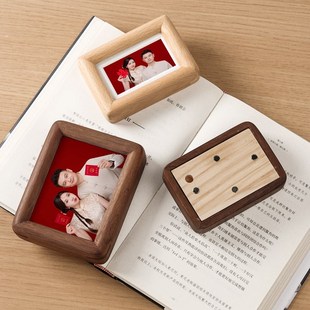 迷你磁吸冰箱贴相框结婚登记证件照装饰拍立得相片打印实木摆台