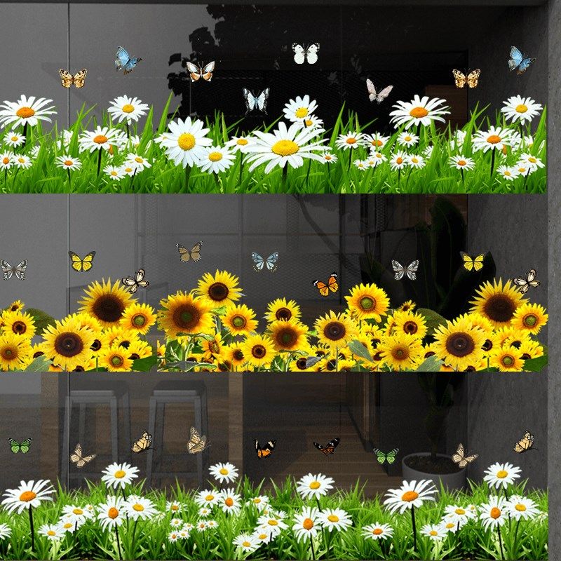 门店玻璃门橱窗墙角踢脚线静电无胶花草装饰创意自粘防水贴画墙贴,家居饰品,门贴,淘宝优惠券,粉丝福利购,淘宝优惠卷