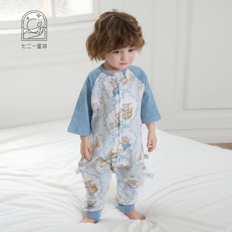 721星球婴幼儿睡袋夏季双层纱布薄款七分袖儿童分腿宝宝防踢被