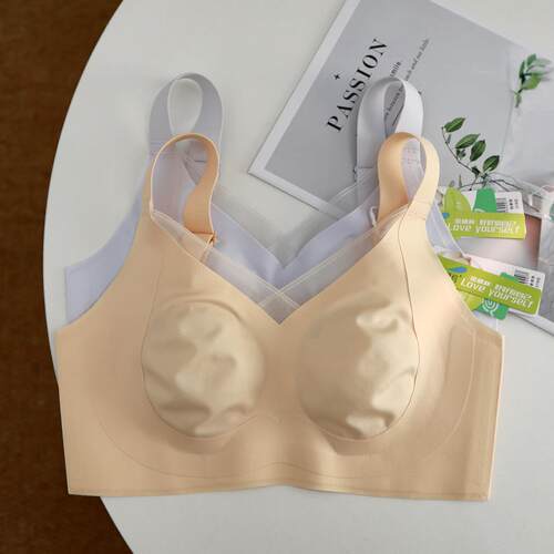 慕约蜜桃杯女大胸显小提拉薄款文胸粉底液无钢圈聚拢无痕内衣M09