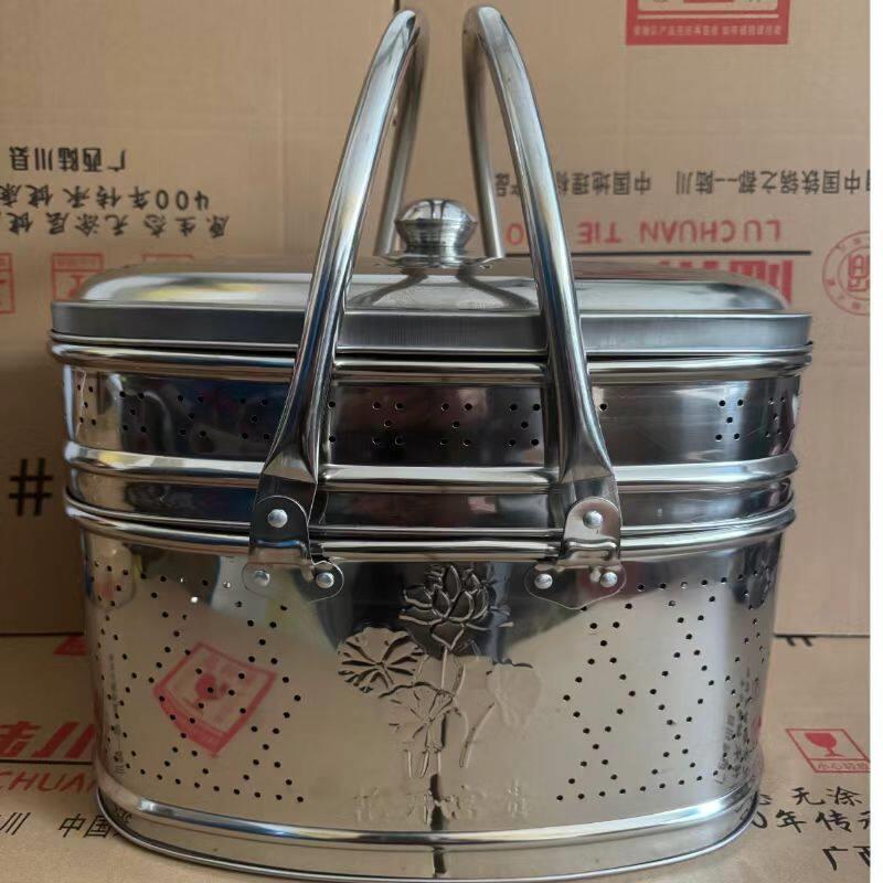 加厚加大不锈钢手提篮水果篮拜神篮储物篮钢篮蔬菜篮家用双层篮子