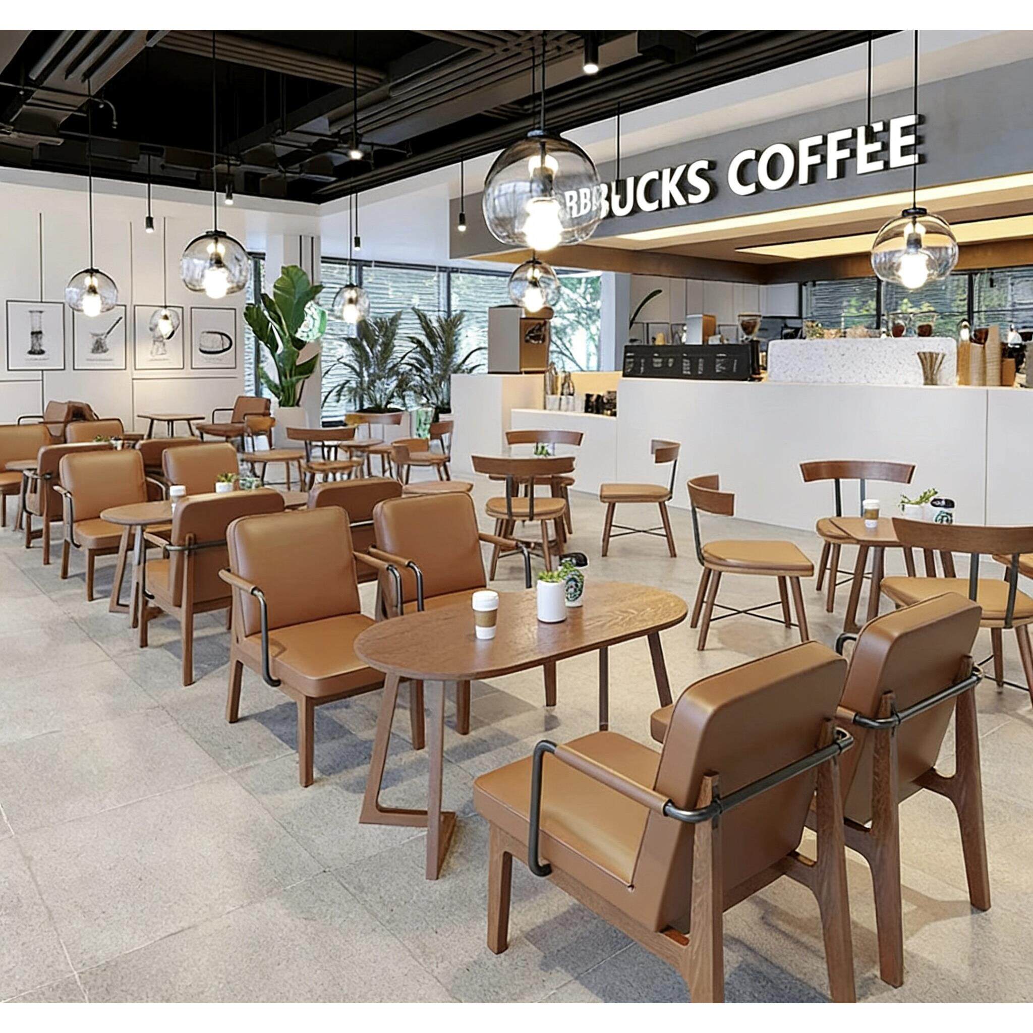 咖啡厅桌椅组合休闲洽谈区甜品店奶茶店卡座商用实木桌椅