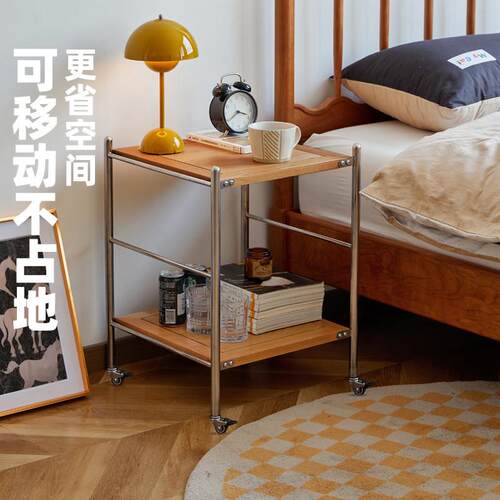 实木床头柜小型可移动家用卧室不锈钢置物架简约现代收纳边几角几