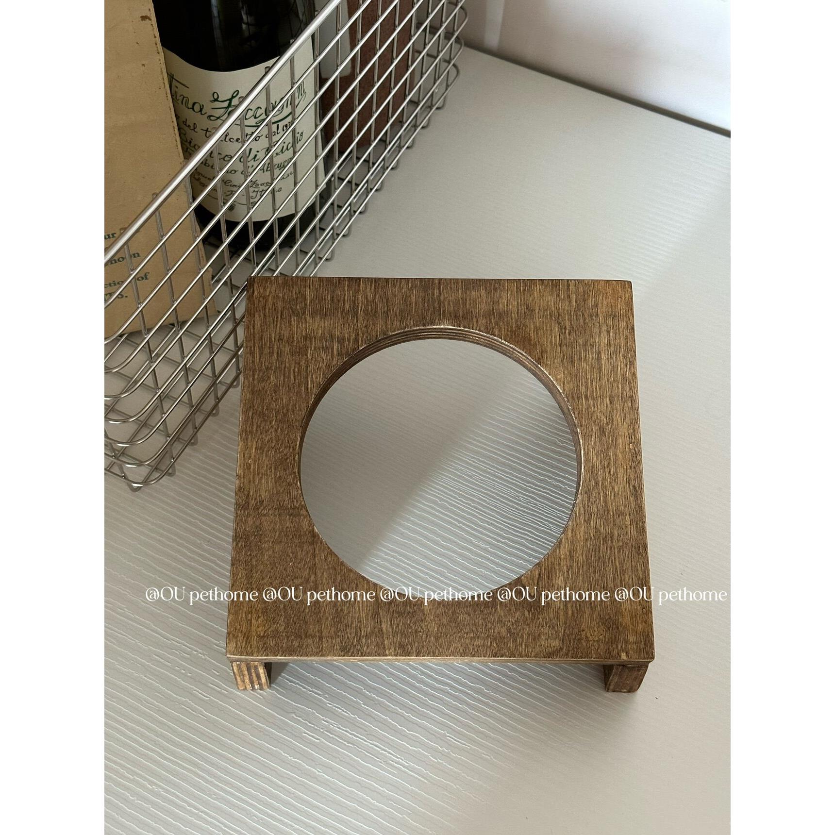 OUpethome宠物碗架 实木双格宠物餐桌 给猫狗舒适用餐空间 斜角设
