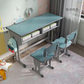 双人双柱学校中小课桌椅儿童学习桌培训辅导班写字桌加厚可升降